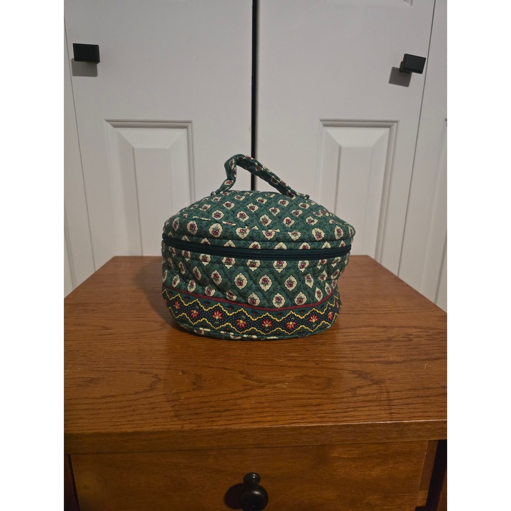 Vintage Vera Bradley Kensington Quilted Cotton Round Cosmetic Bag Green Floral